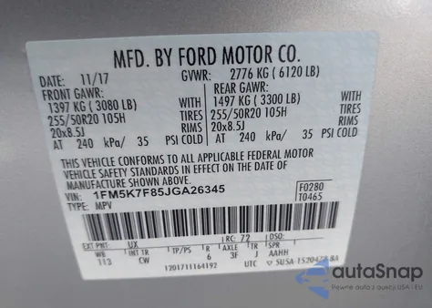 2018 Ford Explorer Limited z USA, uszkodzony, nr VIN 1FM5K7F85JGA26345